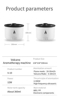 Flamme LED Light 350ml Humidificateur volcanique avec diffuseur d'arôme de flamme de style et lampe de nuit